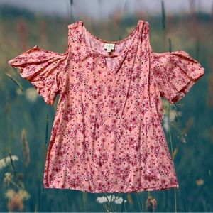 🔴 St. John’s Bay Pink Peep Shoulder Top